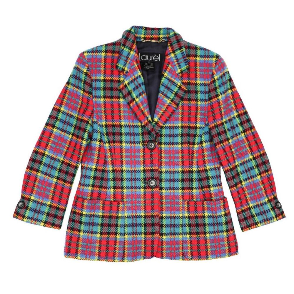 Vintage Laurel Wool Colorful Plaid Blazer Size Small